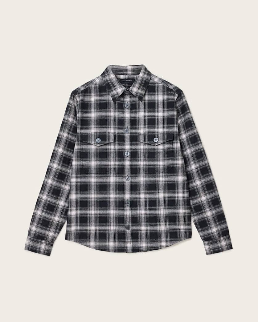 AllSaints Hamura Checked Relaxed Fit Shirt Black