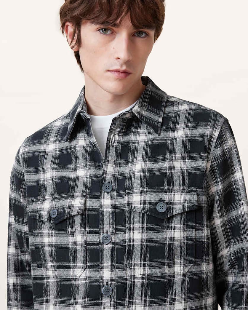 AllSaints Hamura Checked Relaxed Fit Shirt Black