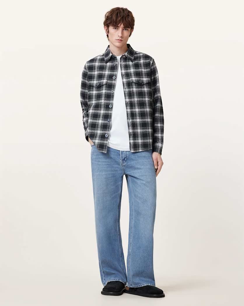 AllSaints Hamura Checked Relaxed Fit Shirt Black