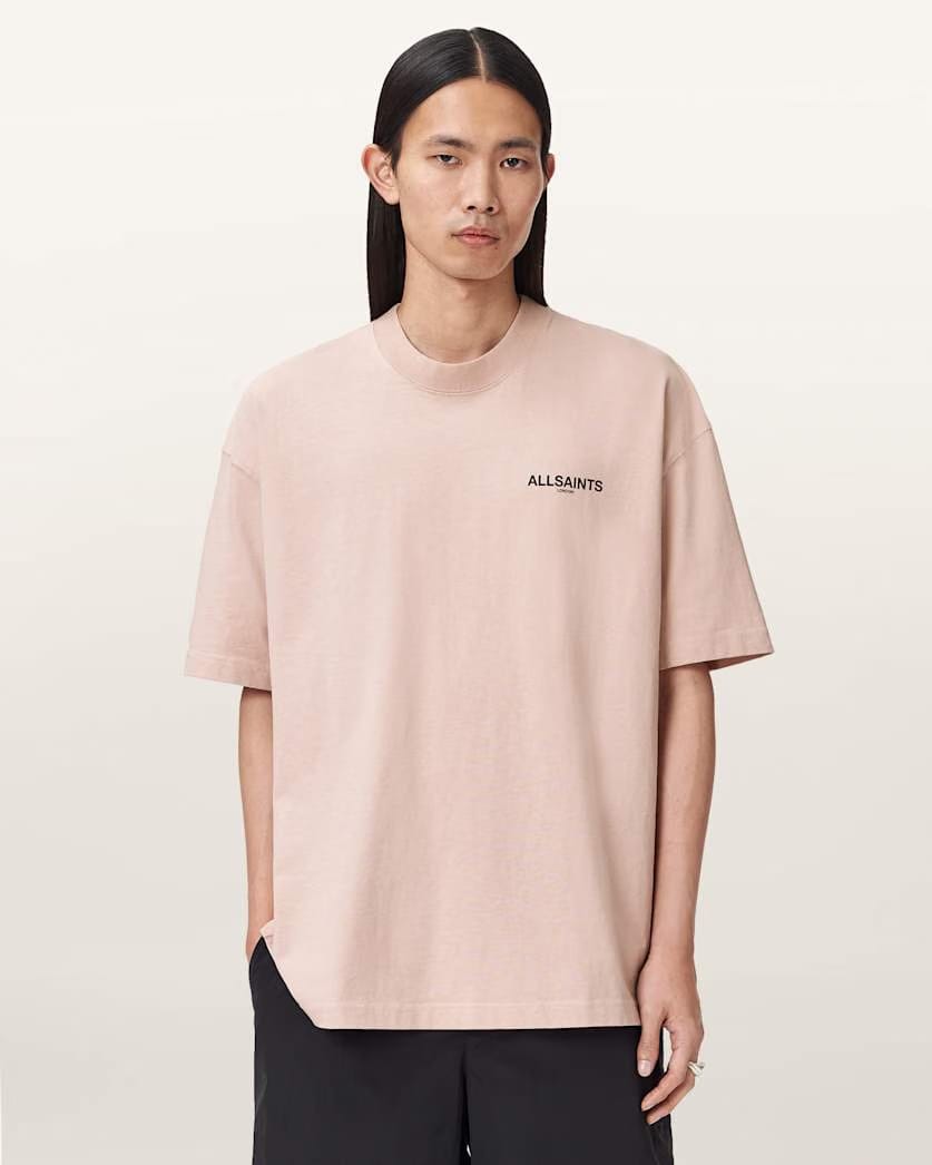 AllSaints Hallis Oversized Graphic T Shirt Sunbaked Pink
