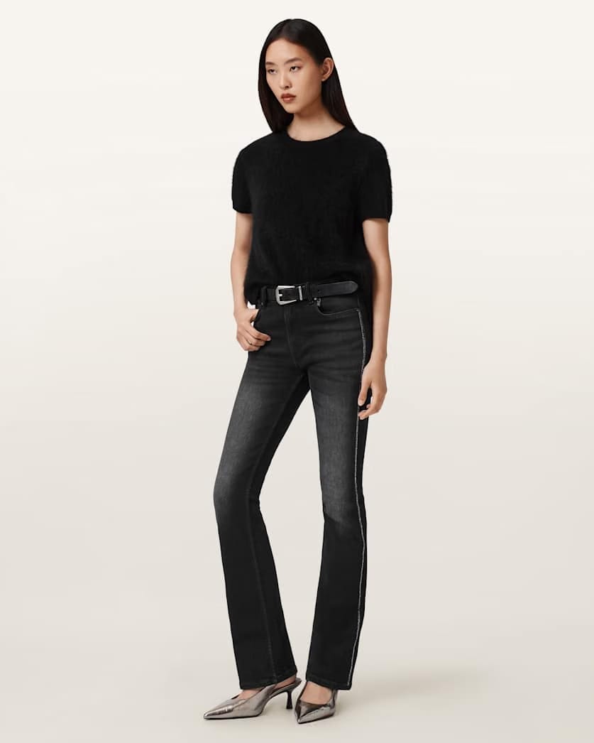 AllSaints Haldan Crystal Embellished Jeans Women's Washed Black Women's