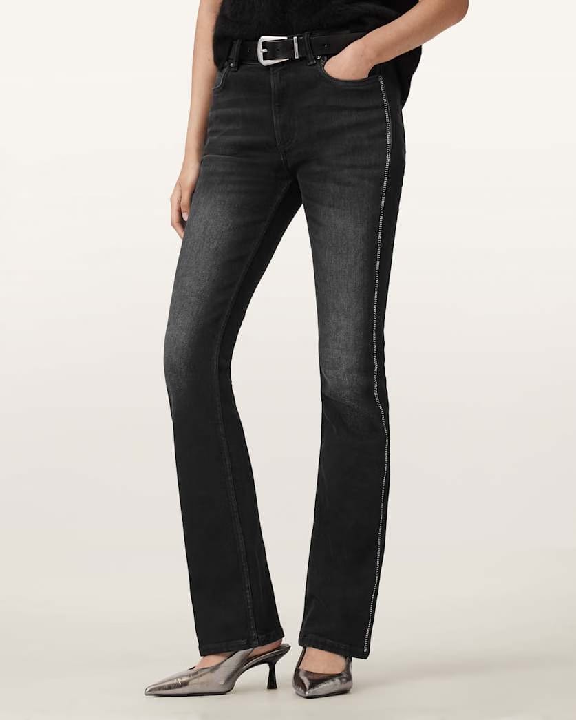 AllSaints Haldan Crystal Embellished Jeans Women's Washed Black Women's