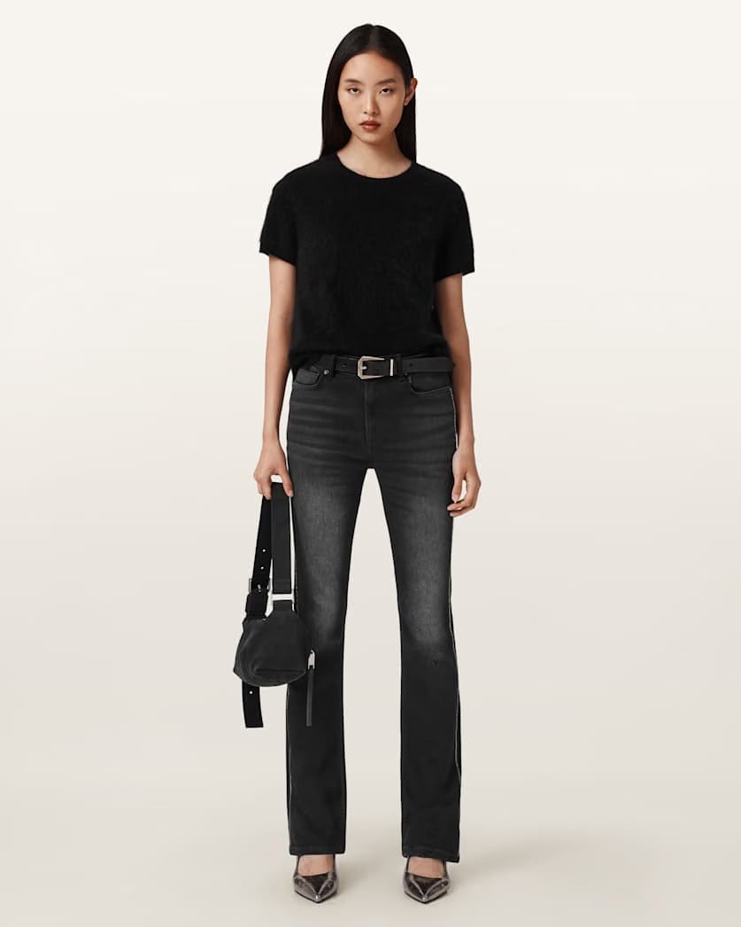 AllSaints Haldan Crystal Embellished Jeans Women's Washed Black Women's