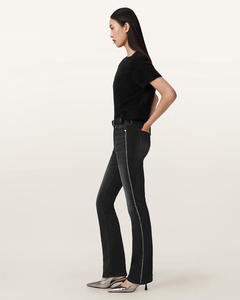 AllSaints Haldan Crystal Embellished Jeans Women's Washed Black Women's