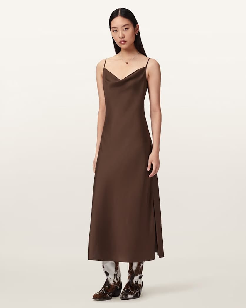 AllSaints Hadley Slim Fit Midi Dress Women's Bitter Brown Women's