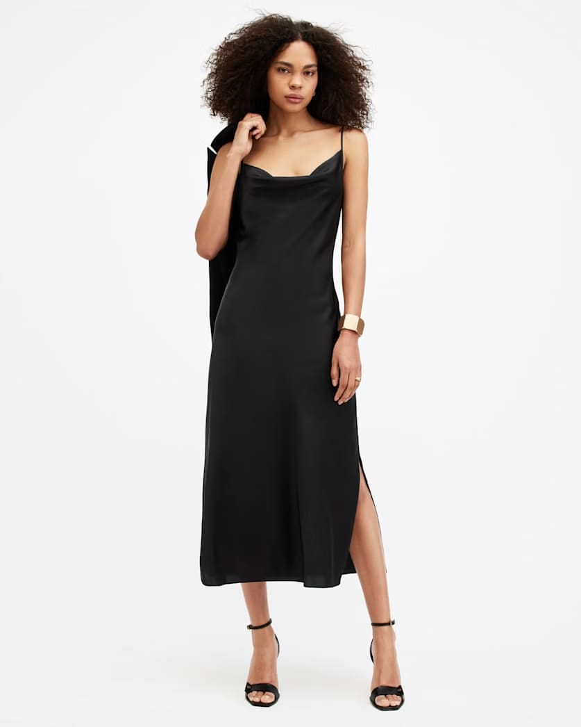 AllSaints Hadley Cowl Neck Midi Slip Dress Women's Black Women's