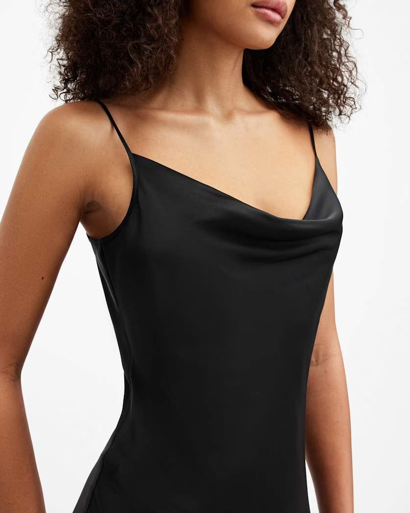 AllSaints Hadley Cowl Neck Midi Slip Dress Women's Black Women's