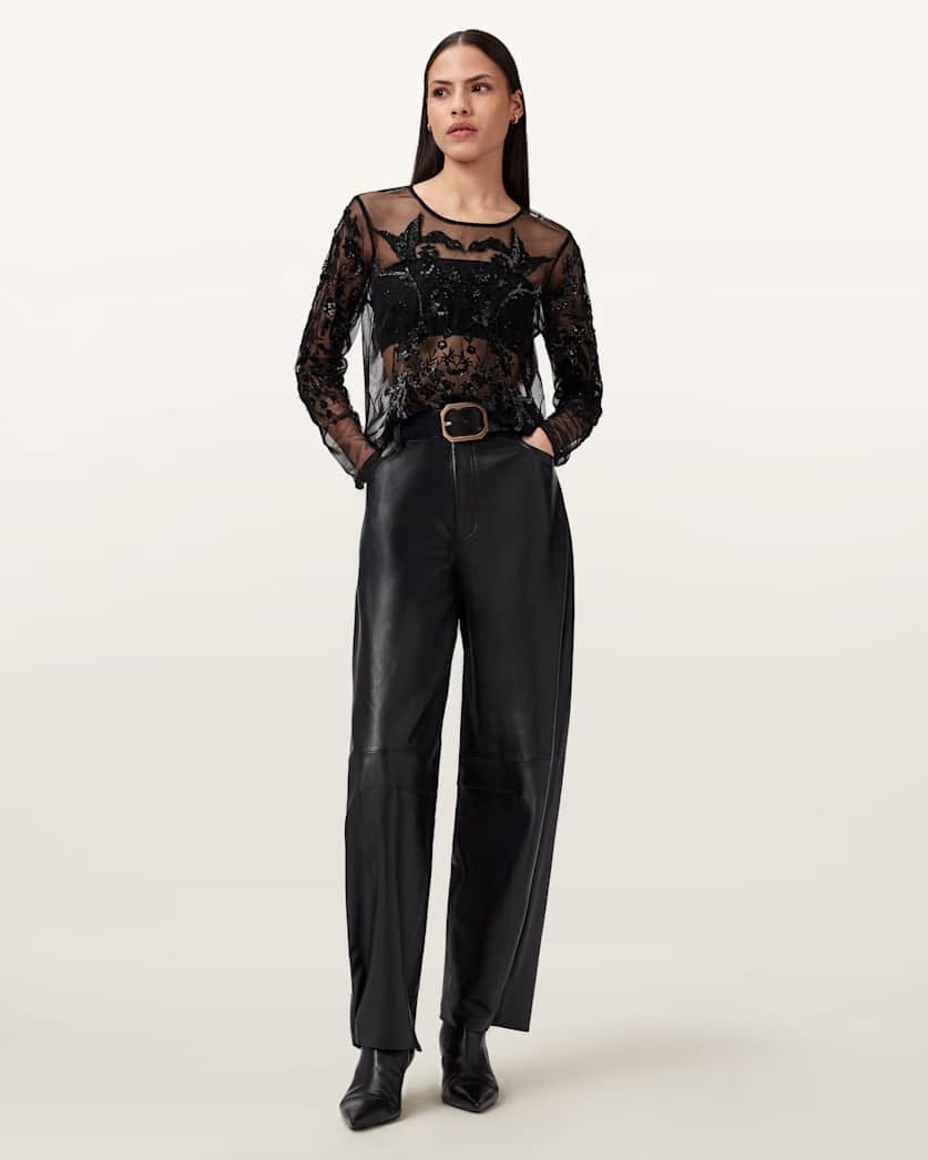 AllSaints Greta Embellished Tulle Top Women's Black Women's