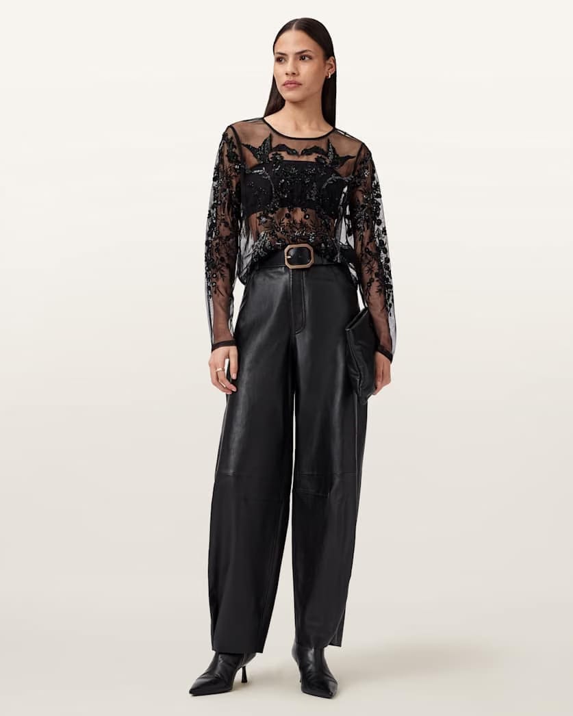 AllSaints Greta Embellished Tulle Top Women's Black Women's