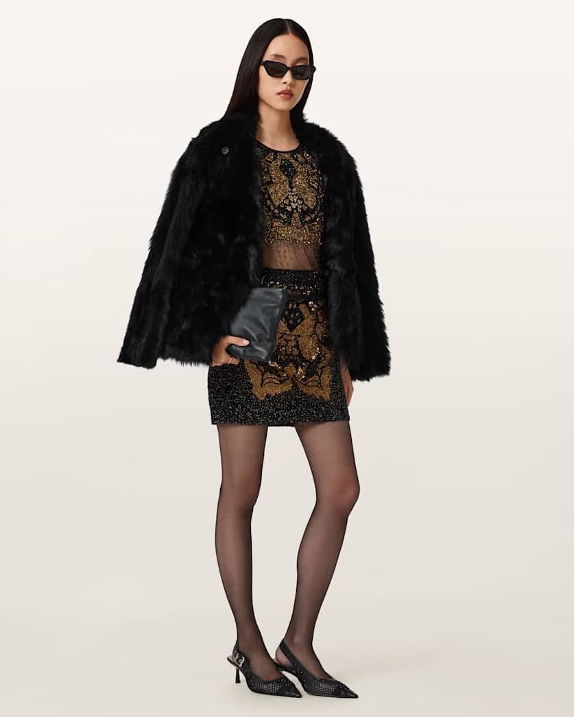AllSaints Greta Butterfly Embellished Top Women's Black/Gold Women's