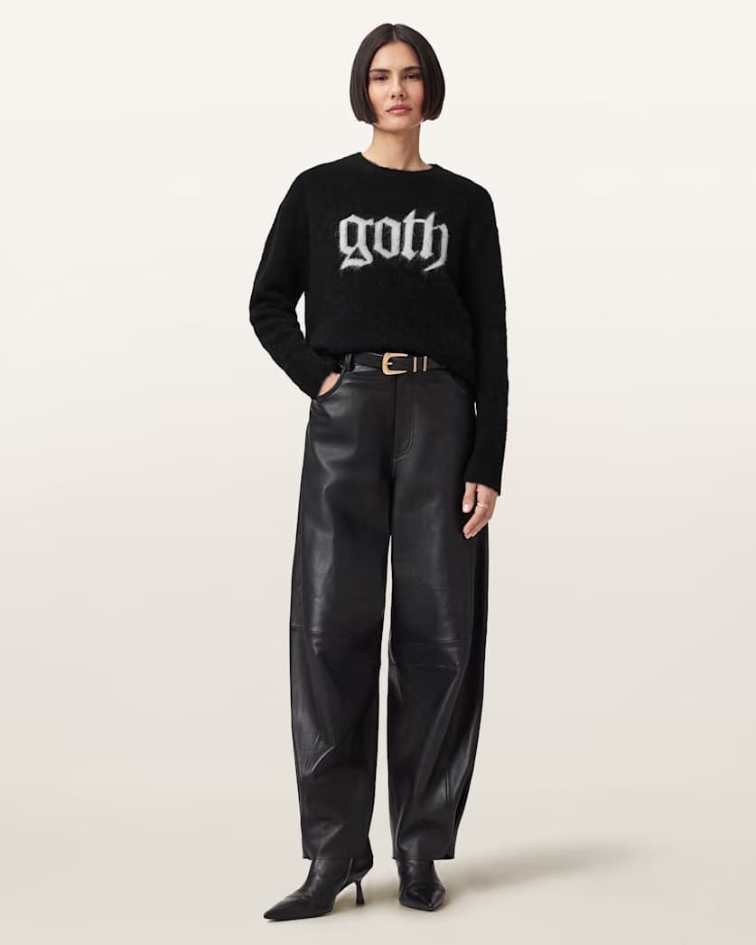AllSaints Goth Motif Wool Blend Crew Neck Sweater Women's Black Women's