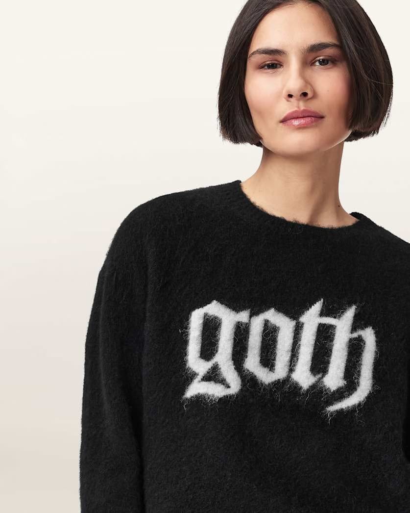 AllSaints Goth Motif Wool Blend Crew Neck Sweater Women's Black Women's