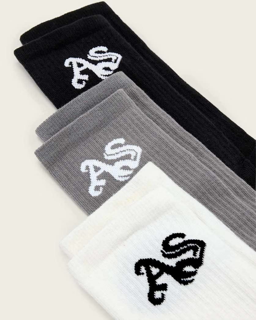 Allsaints Gothic 3 Pack Socks Metal Grey