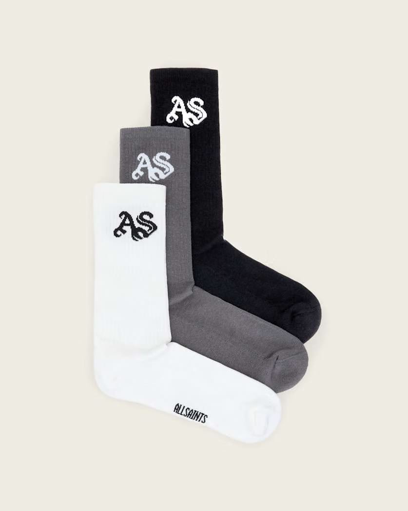 Allsaints Gothic 3 Pack Socks Metal Grey