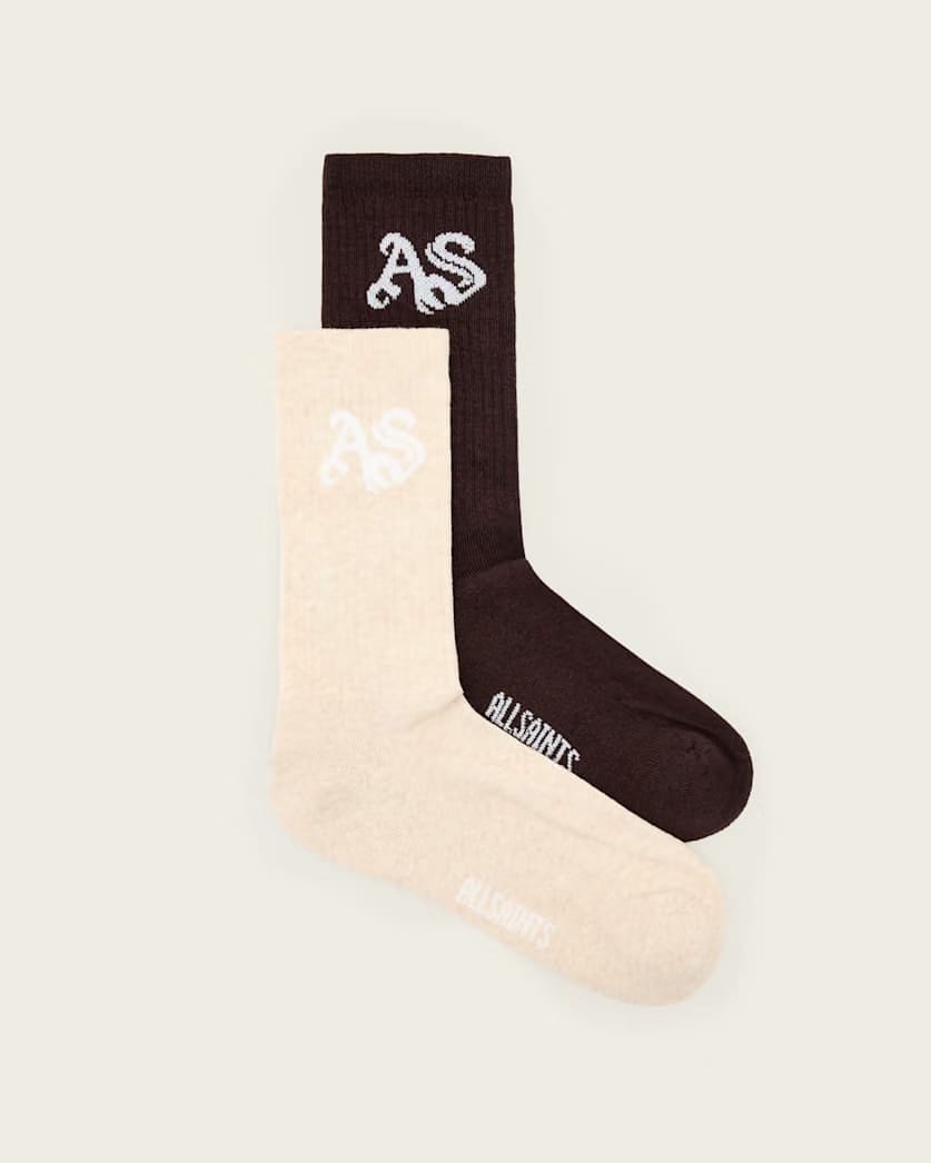 Allsaints Gothic 2 Pack Socks Women's Cream/Bottle Brown Women's