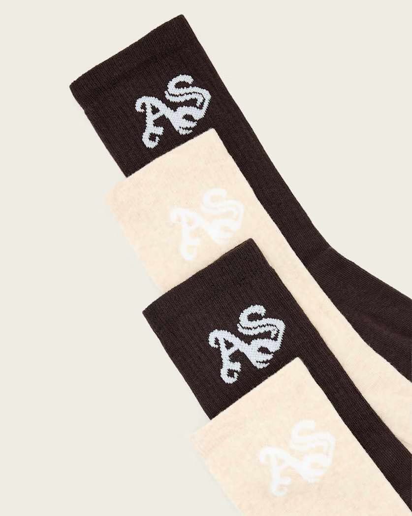 Allsaints Gothic 2 Pack Socks Women's Cream/Bottle Brown Women's