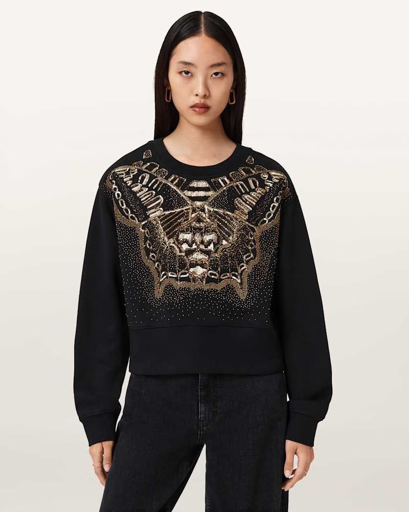 AllSaints Glide Separo Embellished Sweatshirt Women's Black/Gold Women's