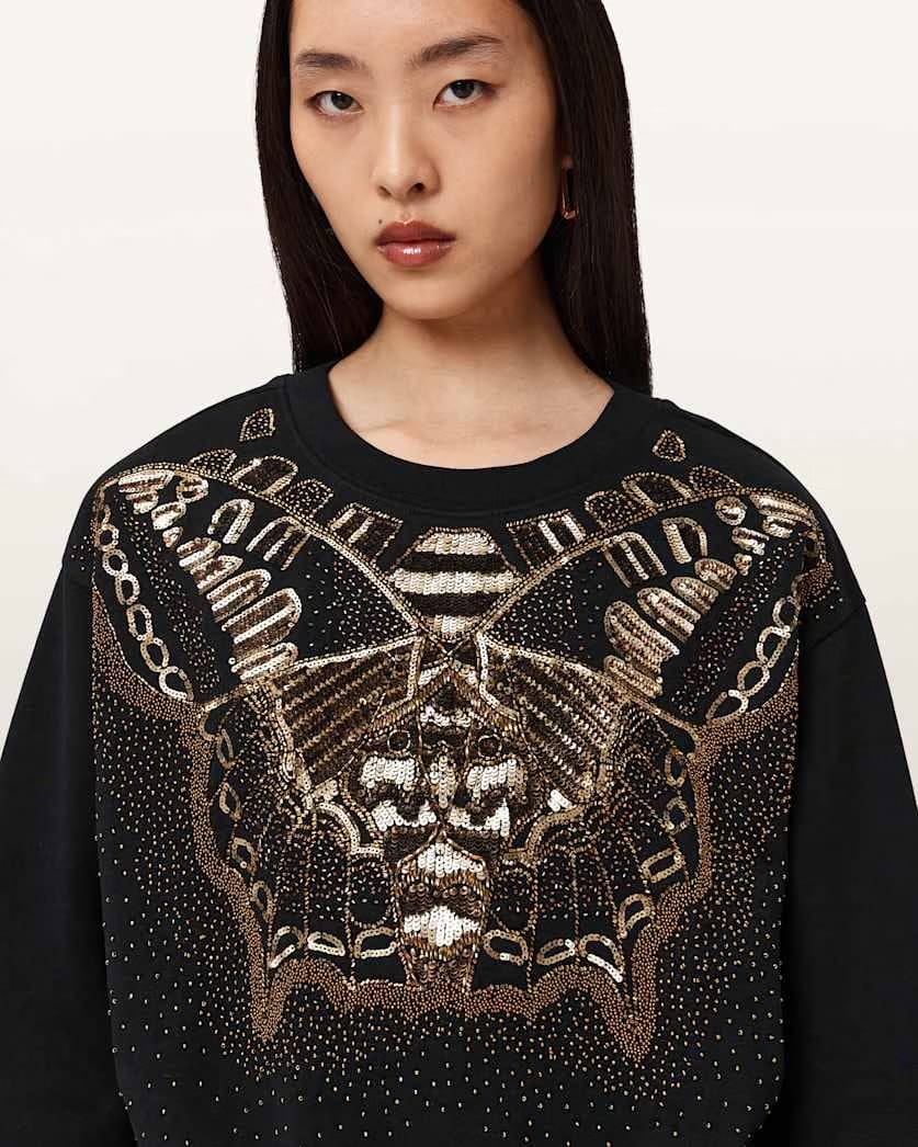 AllSaints Glide Separo Embellished Sweatshirt Women's Black/Gold Women's