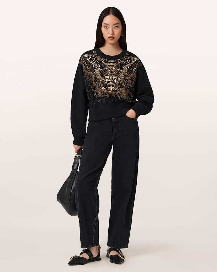 AllSaints Glide Separo Embellished Sweatshirt Women's Black/Gold Women's