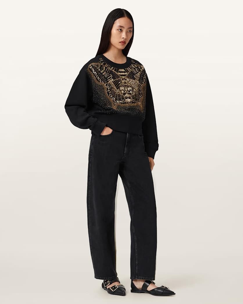 AllSaints Glide Separo Embellished Sweatshirt Women's Black/Gold Women's