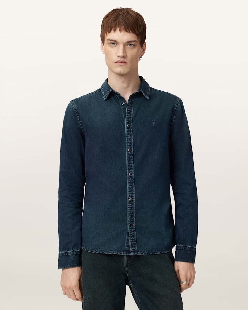 AllSaints Gleason Ramskull Denim Shirt Phantom Blue