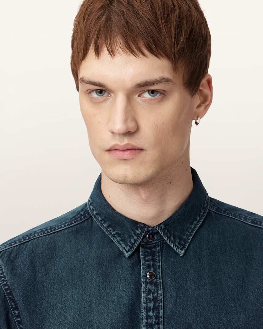 AllSaints Gleason Ramskull Denim Shirt Phantom Blue