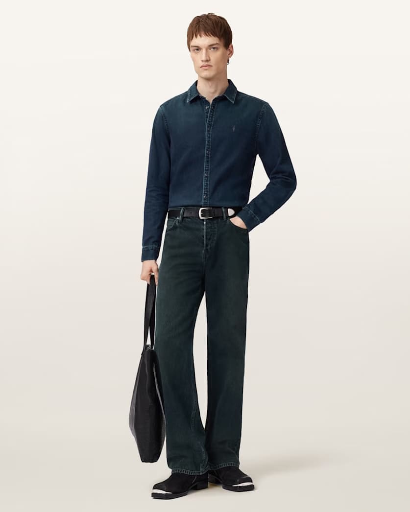 AllSaints Gleason Ramskull Denim Shirt Phantom Blue