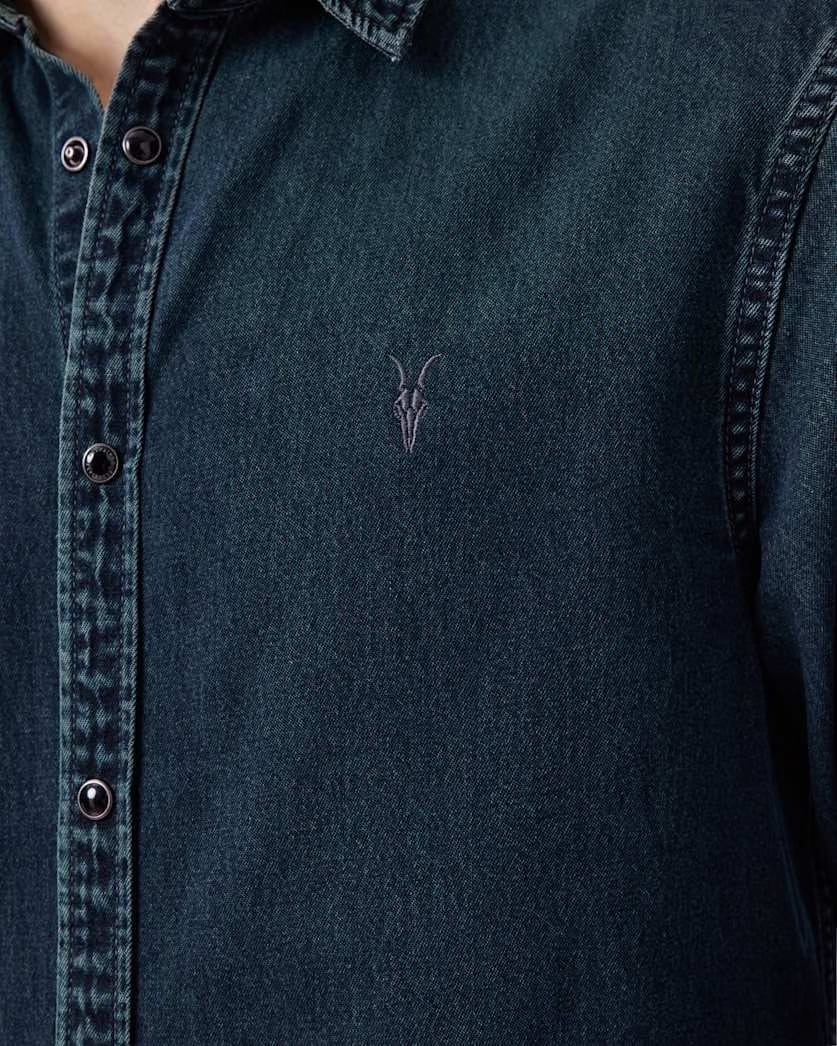 AllSaints Gleason Ramskull Denim Shirt Phantom Blue