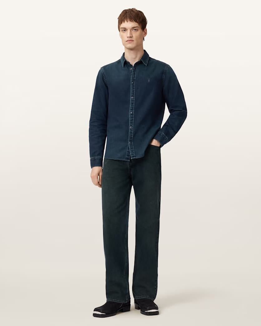 AllSaints Gleason Ramskull Denim Shirt Phantom Blue