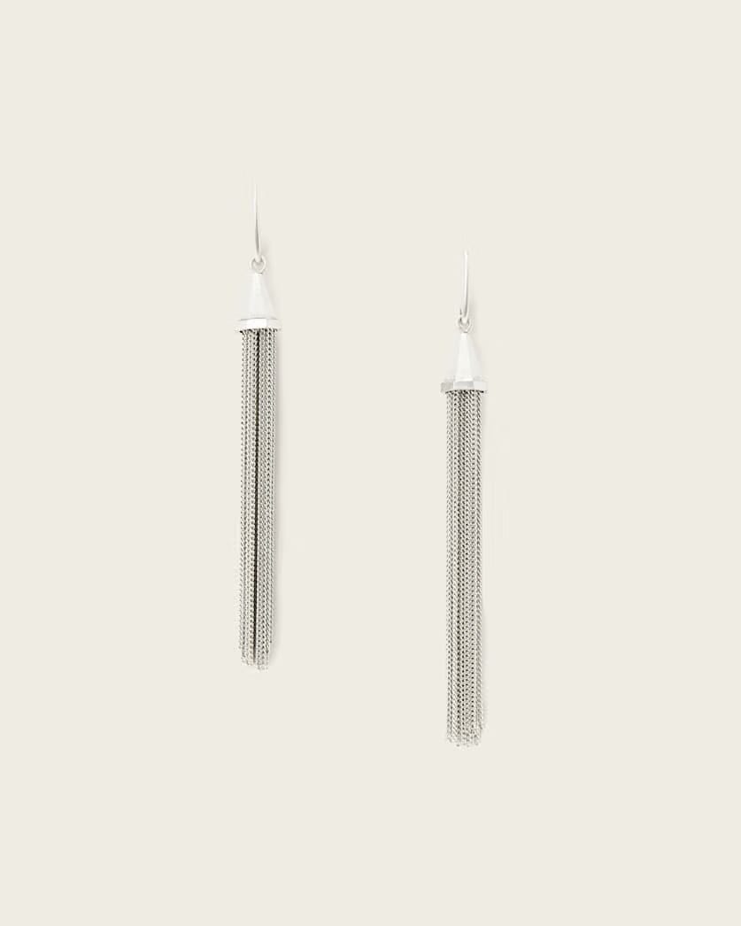 AllSaints Gina Multi Chain Fringe Earrings Women's Warm Silver Women's
