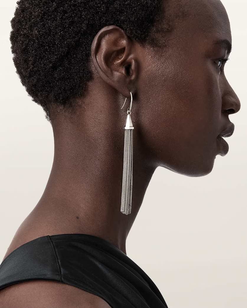 AllSaints Gina Multi Chain Fringe Earrings Women's Warm Silver Women's