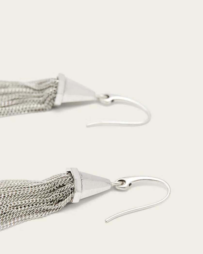 AllSaints Gina Multi Chain Fringe Earrings Women's Warm Silver Women's