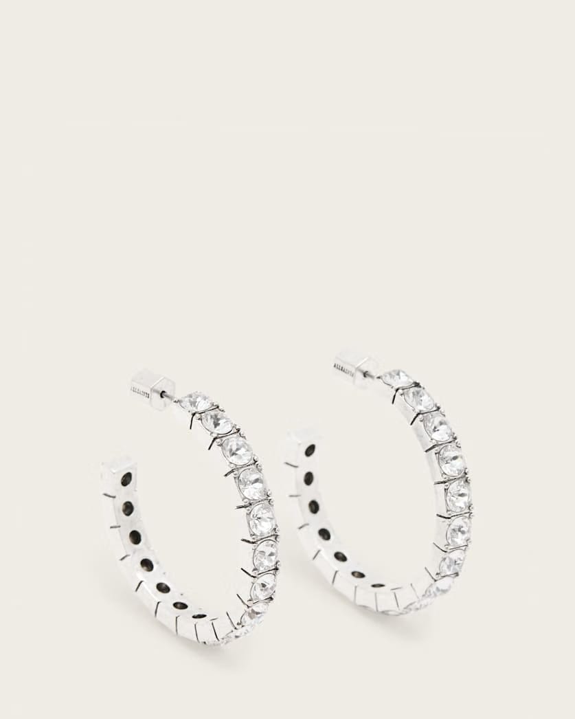 AllSaints Gia Crystal Hoop Earrings Women's Warm Silver Women's
