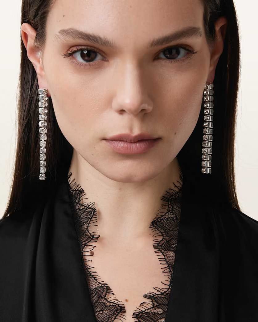 AllSaints Gia Crystal Drop Earrings Women's Warm Silver Women's
