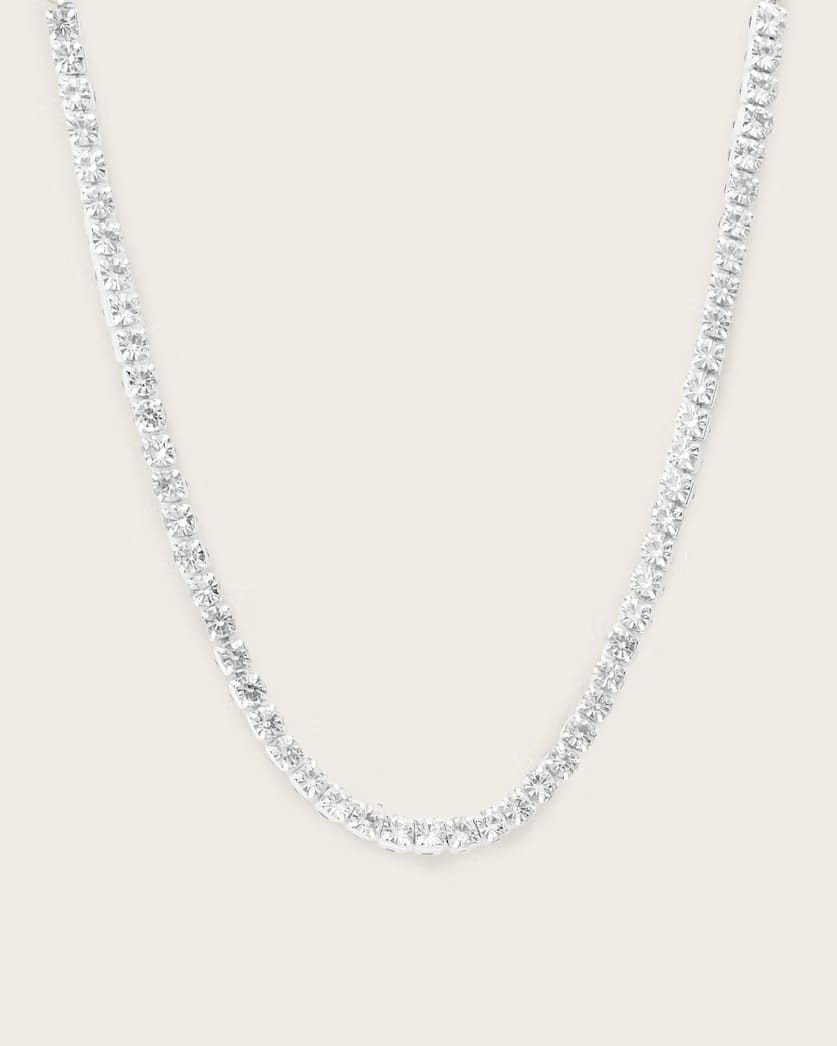 AllSaints Gia Crystal Chain Necklace Women's Warm Silver Women's