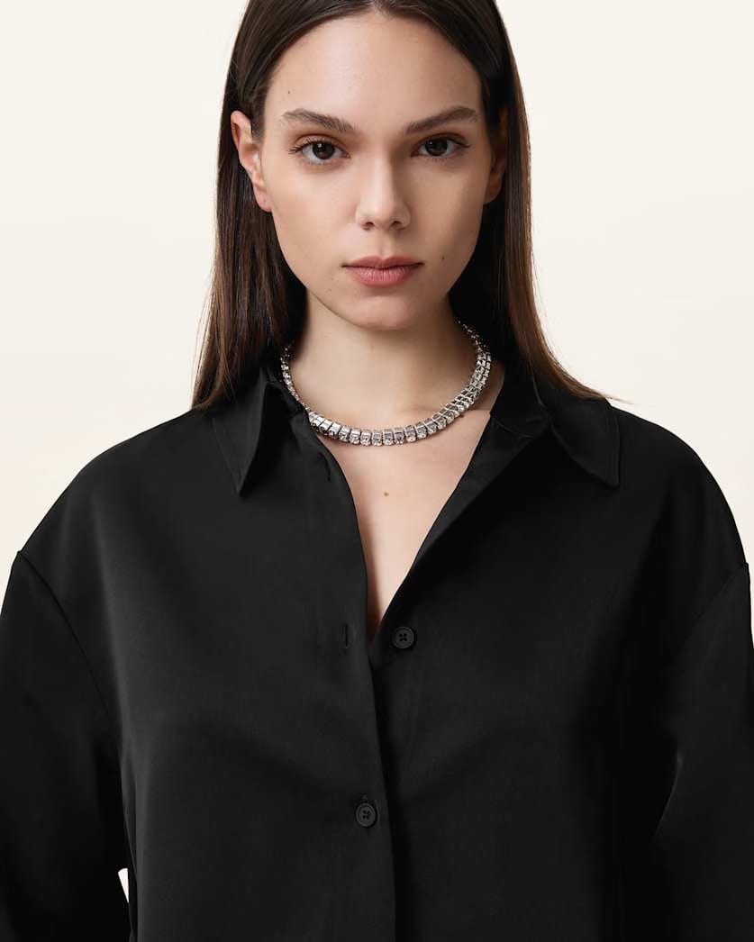 AllSaints Gia Crystal Chain Necklace Women's Warm Silver Women's