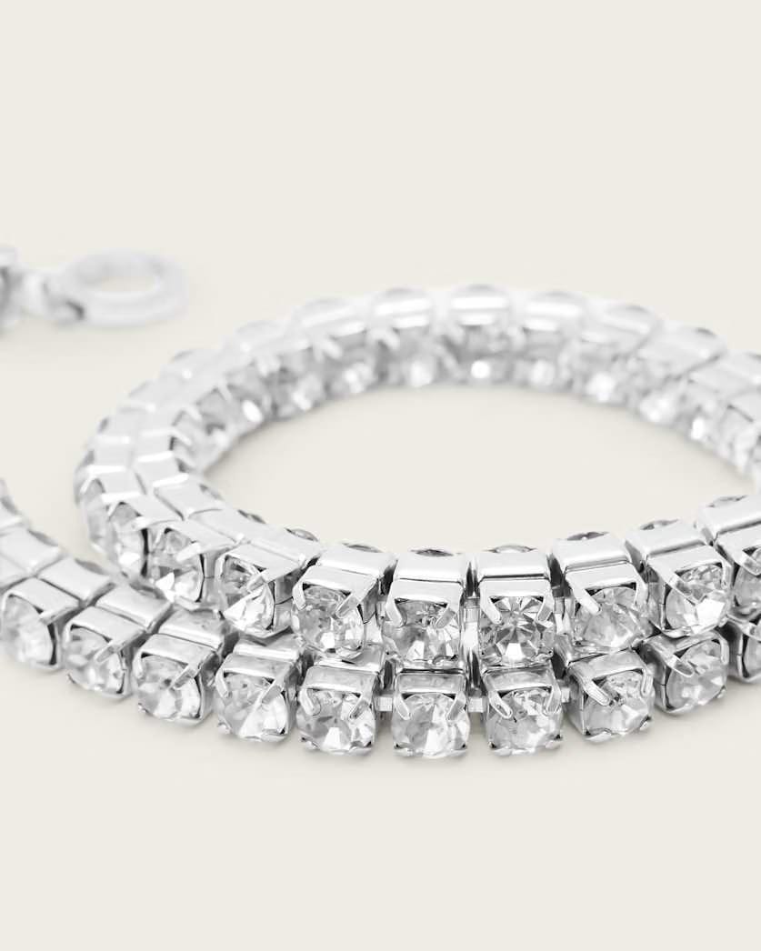 AllSaints Gia Crystal Chain Necklace Women's Warm Silver Women's