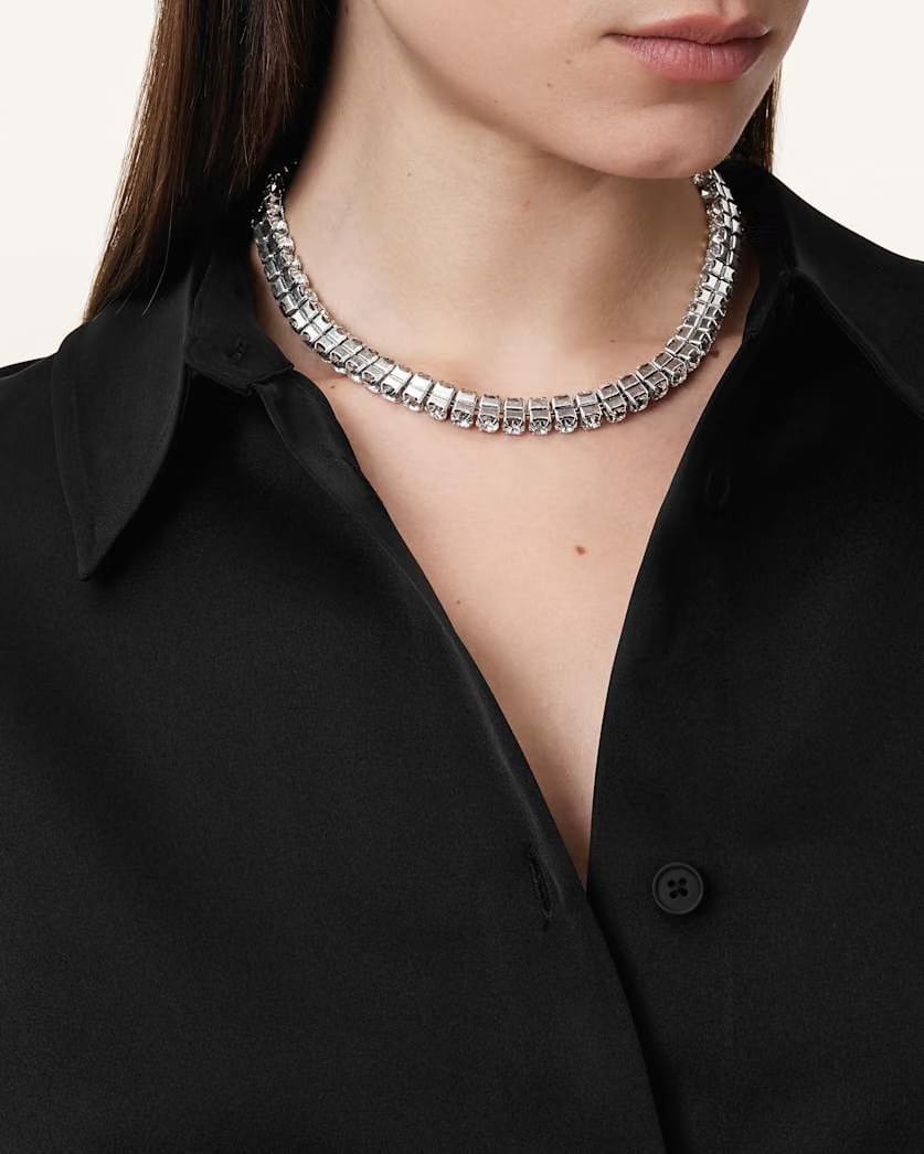AllSaints Gia Crystal Chain Necklace Women's Warm Silver Women's
