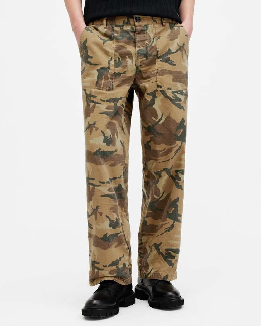 AllSaints Gaspar Camouflage Relaxed Fit Pants Camo Brown