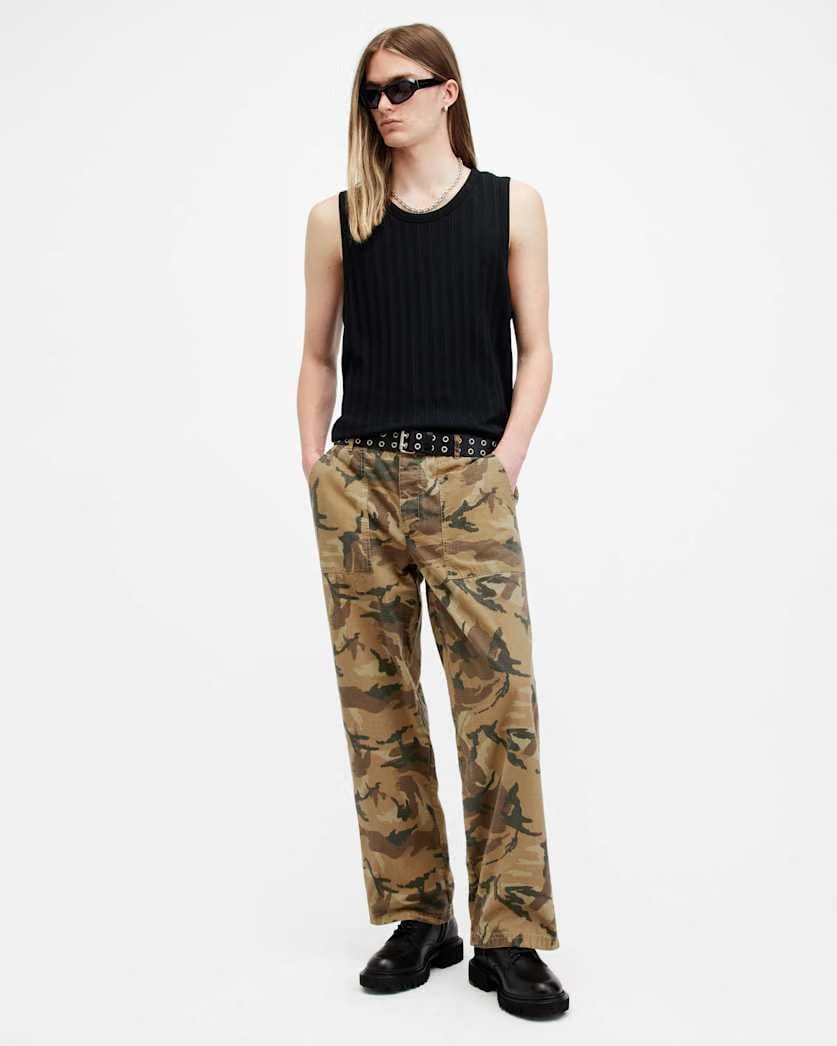 AllSaints Gaspar Camouflage Relaxed Fit Pants Camo Brown