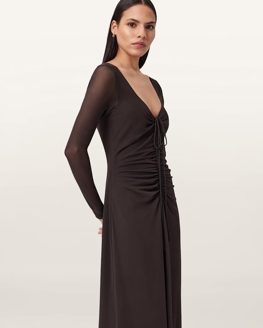 AllSaints Gabby Mesh Maxi Dress Women's Ania Rust Brown Women's