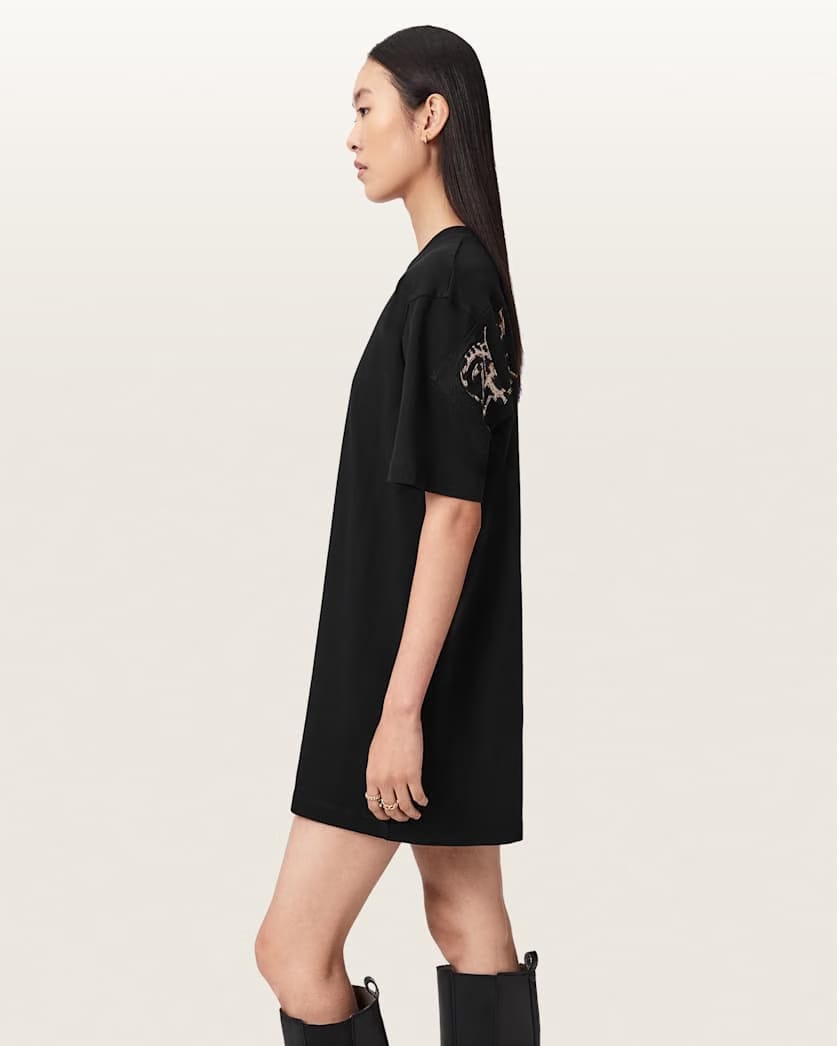 AllSaints Fuse Appliqu Cotton T-Shirt Dress Women's Black Women's