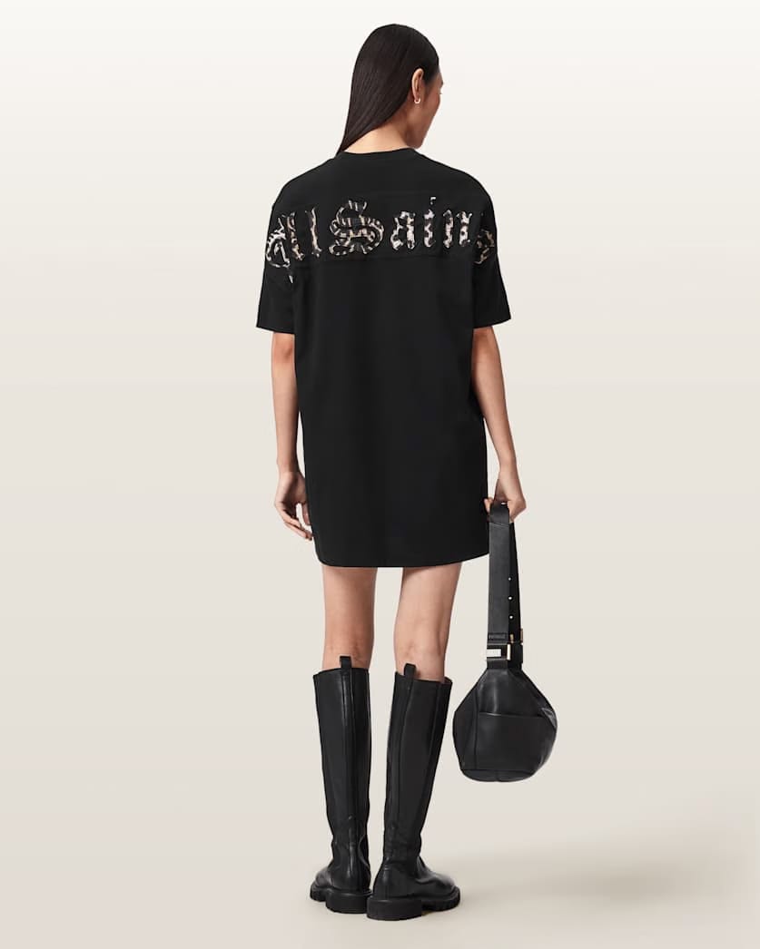 AllSaints Fuse Appliqu Cotton T-Shirt Dress Women's Black Women's