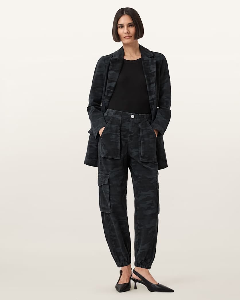 AllSaints Freda Camouflage Denim Cargo Pants Women's Camo Ink Blue Women's