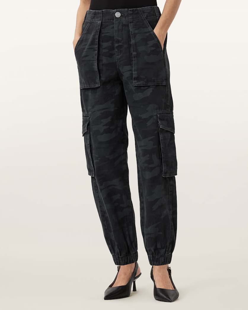 AllSaints Freda Camouflage Denim Cargo Pants Women's Camo Ink Blue Women's