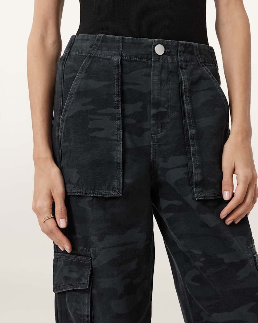 AllSaints Freda Camouflage Denim Cargo Pants Women's Camo Ink Blue Women's