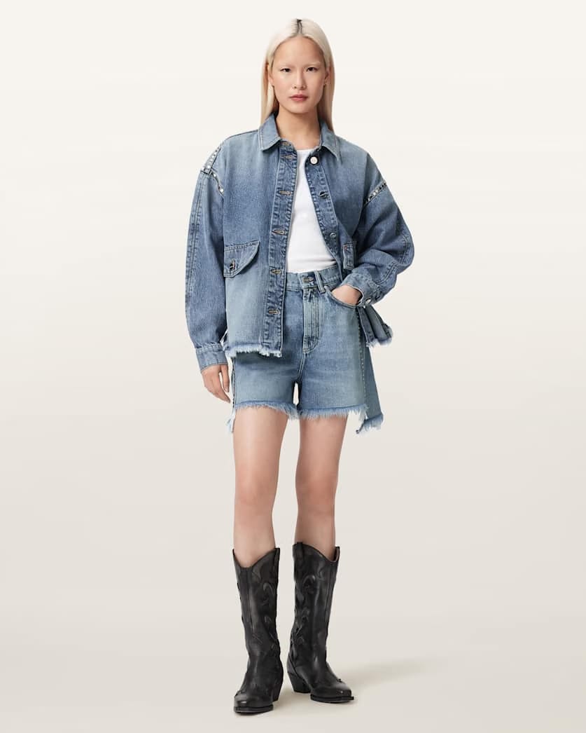 AllSaints Frankie Studded Denim Shorts Women's Vintage Indigo Women's