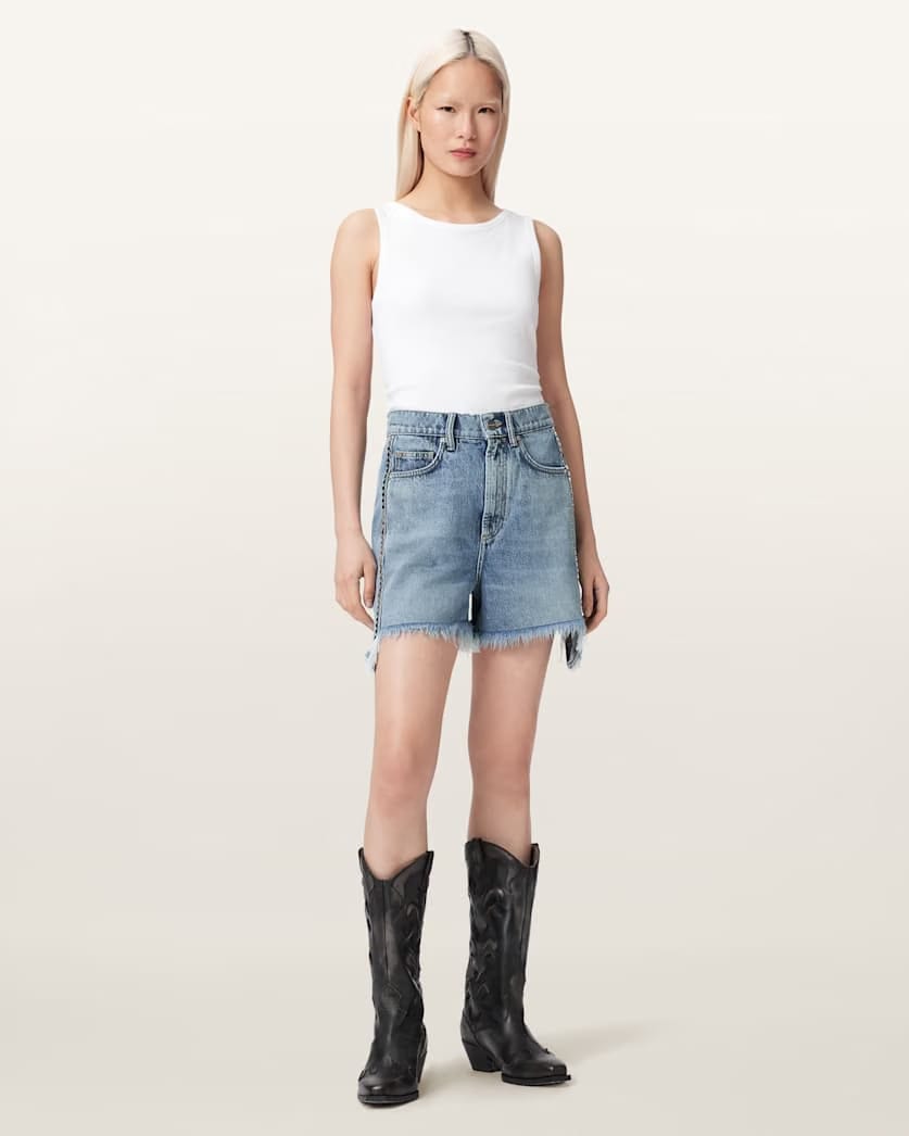 AllSaints Frankie Studded Denim Shorts Women's Vintage Indigo Women's