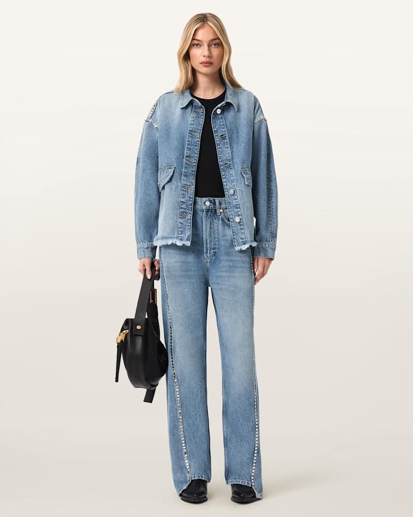 AllSaints Frankie Loose Fit Stud Denim Jeans Women's Vintage Indigo Women's