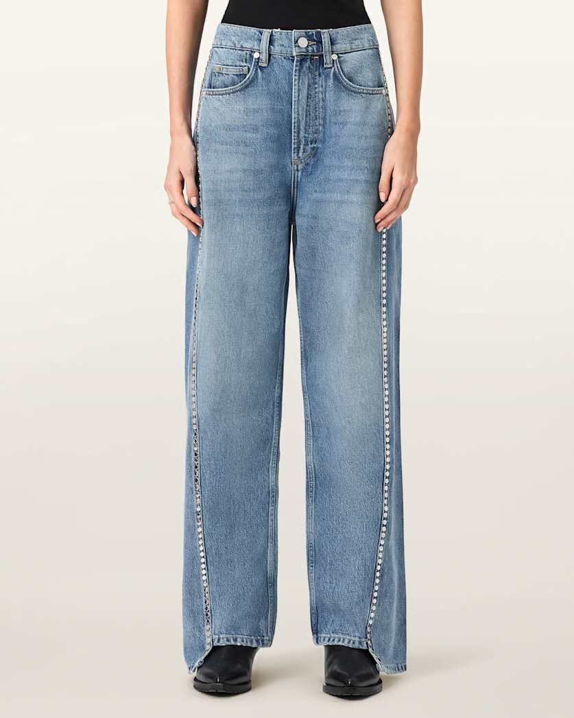 AllSaints Frankie Loose Fit Stud Denim Jeans Women's Vintage Indigo Women's